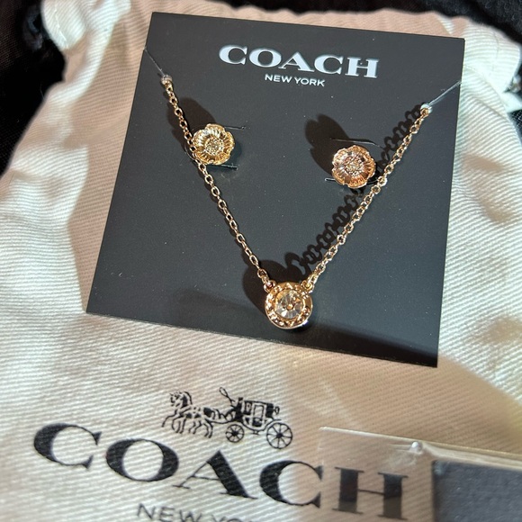 Coach Jewelry - COACH-  Open Circle Necklace + Tea Rose Stud Set